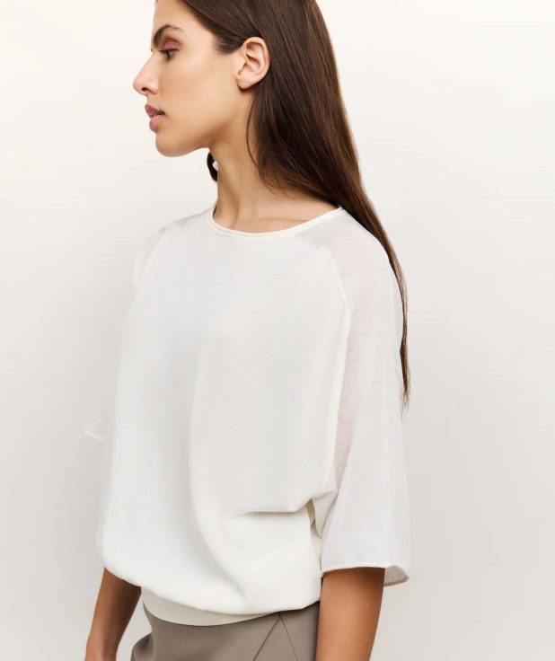 Shirt Off White Yaya boothals transparante mouw