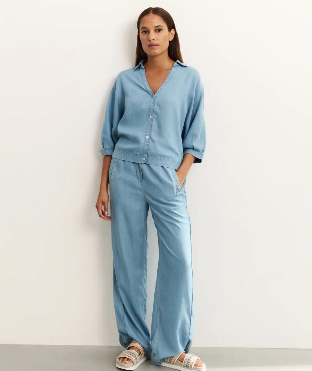 Broek wide leg chambray blauw yaya