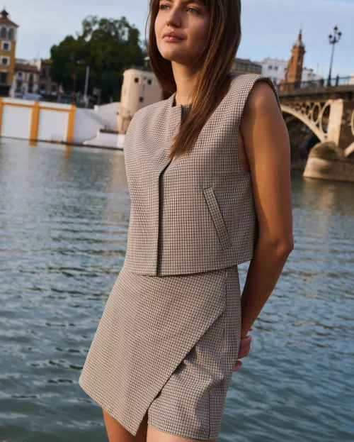 Gilet checked yaya Beige Dessin