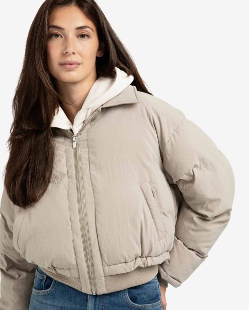 Cropped padded jacket with ribbed cuffs yaya beige
