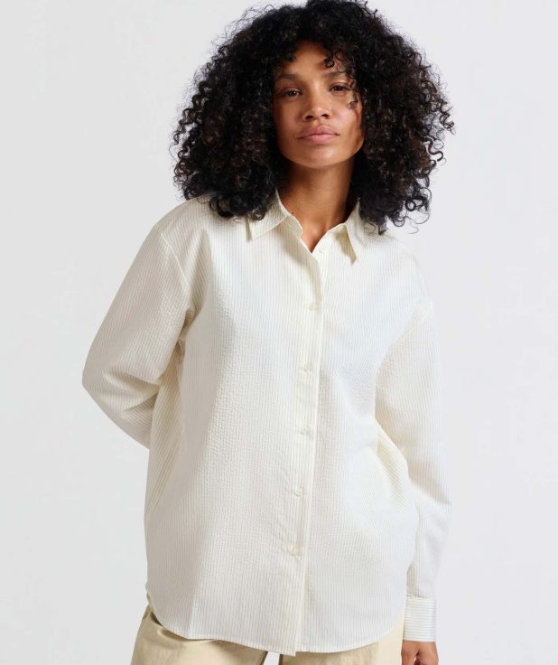 Blouse Flowy Pinstripe Yaya bruin ecru