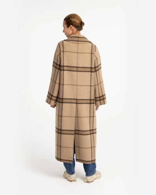 Lange geruite jas van wolmix met oversized pasvorm
