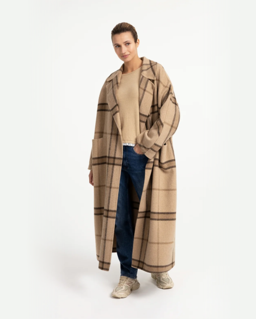 Lange geruite jas van wolmix met oversized pasvorm
