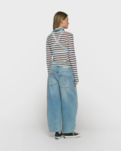 gestreepte mesh top met lange mouwen