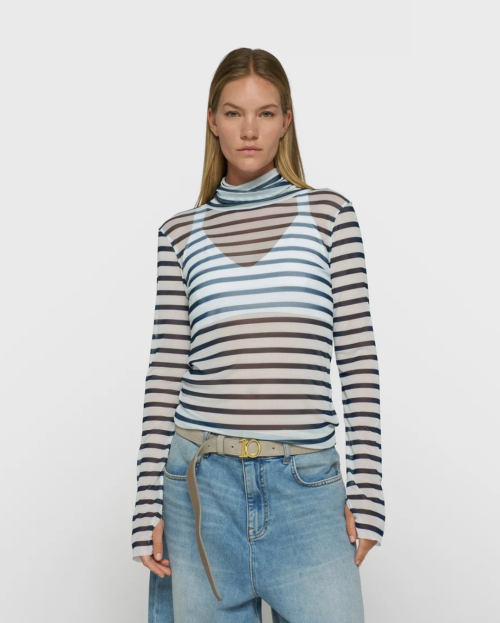 gestreepte mesh top met lange mouwen