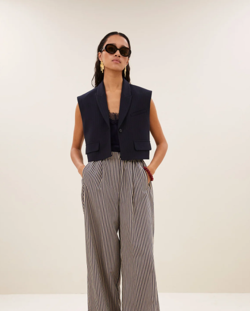 bobi pinstripe gilet | midnight