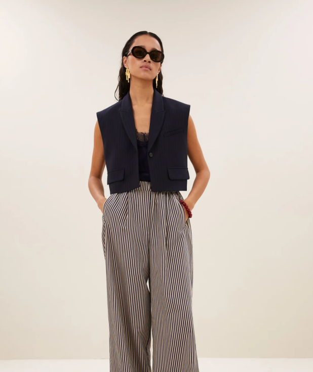 bobi pinstripe gilet | midnight