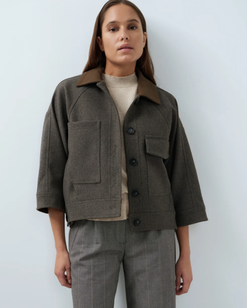 Oversized wollen jack met contrasterende kraag