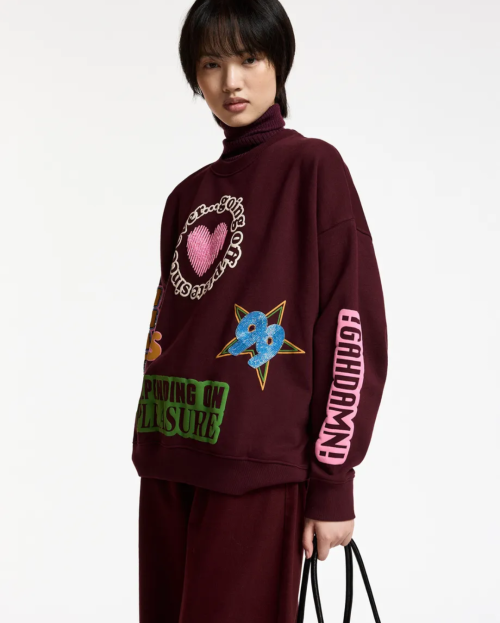 Bordeaux sweater met veelkleurige grafische prints