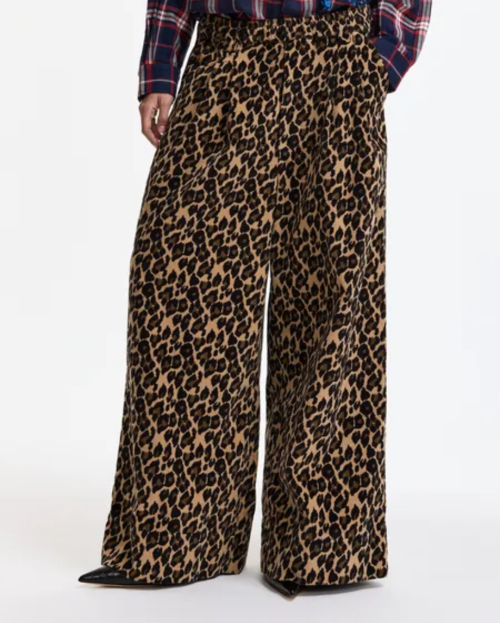 Bruine en zwarte luipaardprint broek met brede pijp Kelly