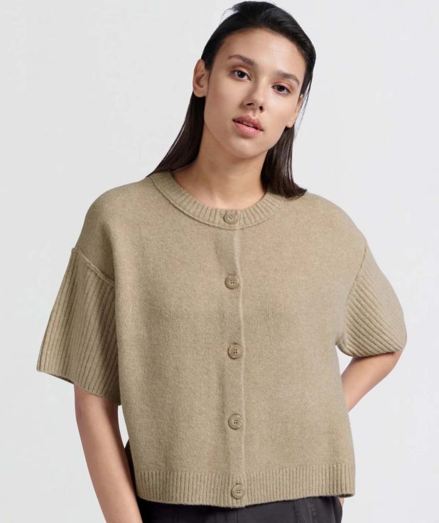 Vest Humus Beige Yaya korte mouwen