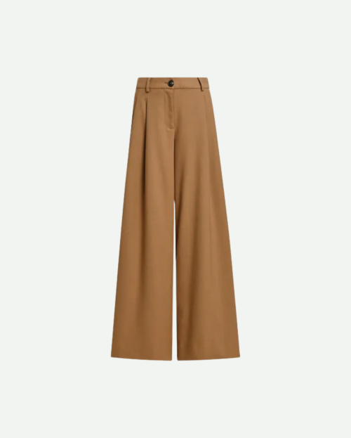 Camel broek met brede pijp en gebogen zijnaden