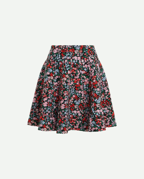 Veelkleurige uitlopende minirok in bloemenjacquard