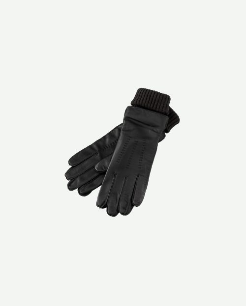 Handschoen Leather Black Yaya zwart met cuff