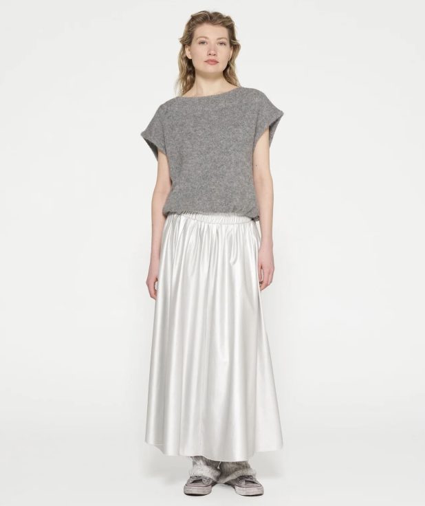 leather look pleated skirt Lichtgrijs 10 DAYS metallic