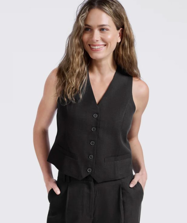 Gilet Washed Black Yaya zwart linnen