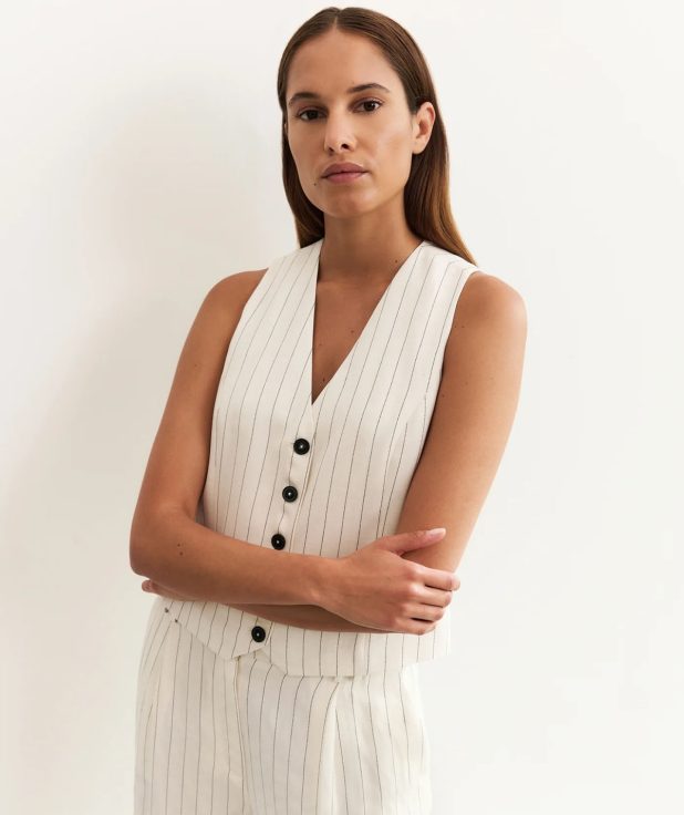 Gilet Pinstripe Sand Yaya ecru