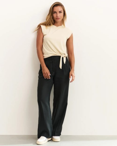 Broek Linnen Washed Black Yaya zwart