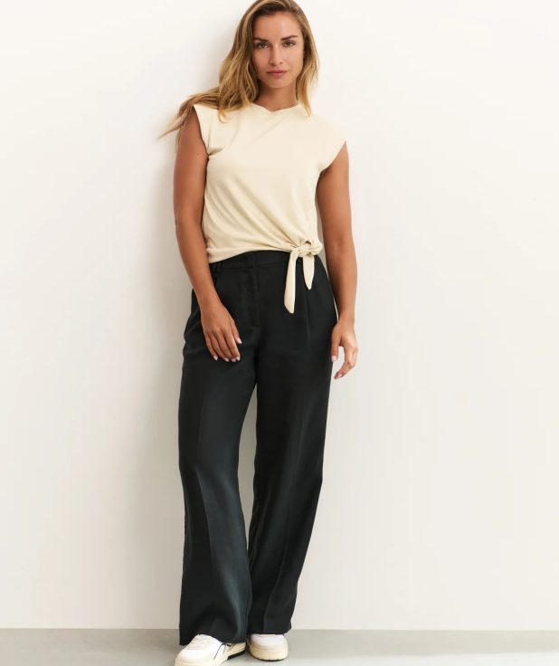 Broek Linnen Washed Black Yaya zwart