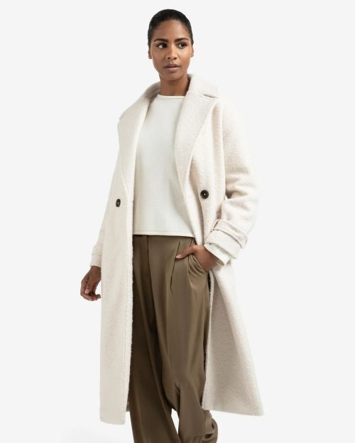 Lange bouclé jas met ceintuur en oversized pasvorm yaya