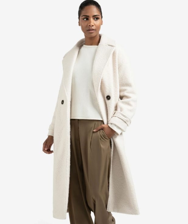 Lange bouclé jas met ceintuur en oversized pasvorm yaya