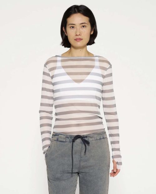 Top Mesh Tee Stripe Grey 10Days grijs ecru