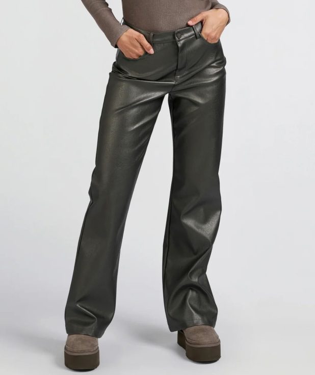 Broek Faux Leather Metallic Yaya zilver grijs
