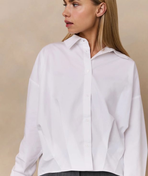 Blouse Poplin Pleat White Yaya wit