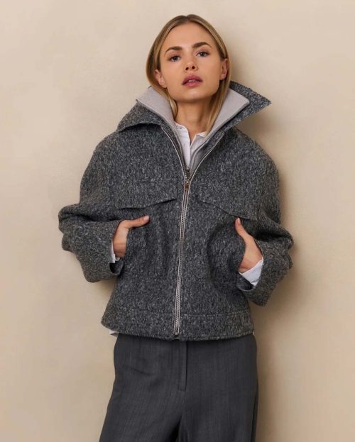 Jacket Boucle Oyster Melange Yaya donkergrijs