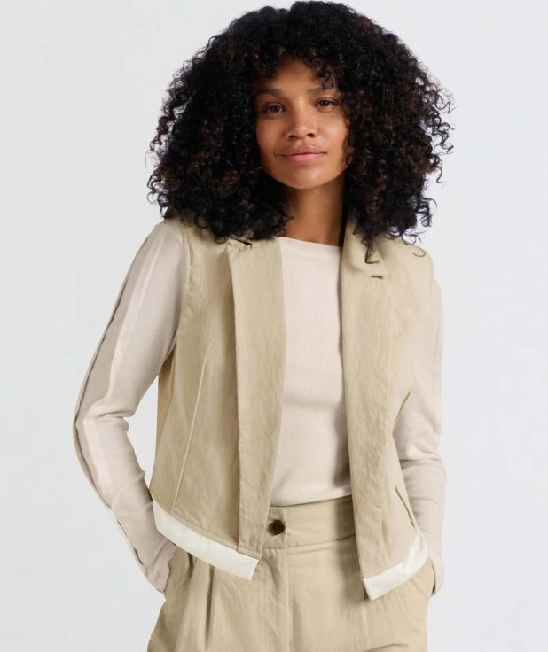 Gilet sleeveless twill beige Yaya