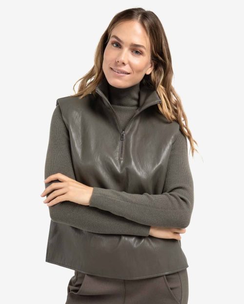 Sleeveless Top Faux Leather Yaya grijs bruin