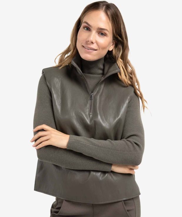 Sleeveless Top Faux Leather Yaya grijs bruin