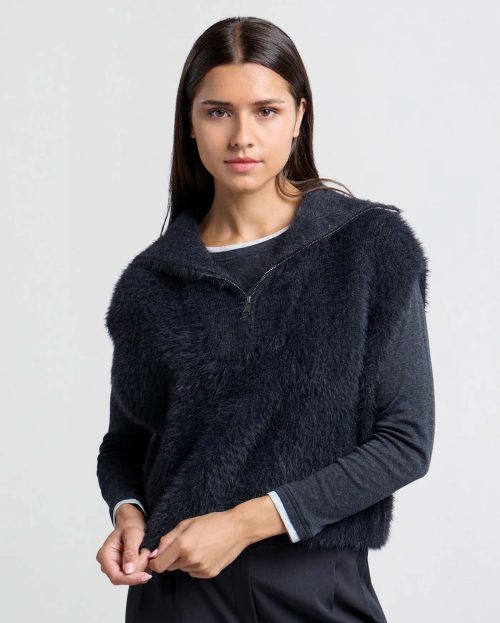 Sweater Sleeveless Fluffy Grey Yaya antraciet