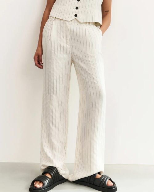 Broek Linnen Pinstripe Sand Yaya ecru