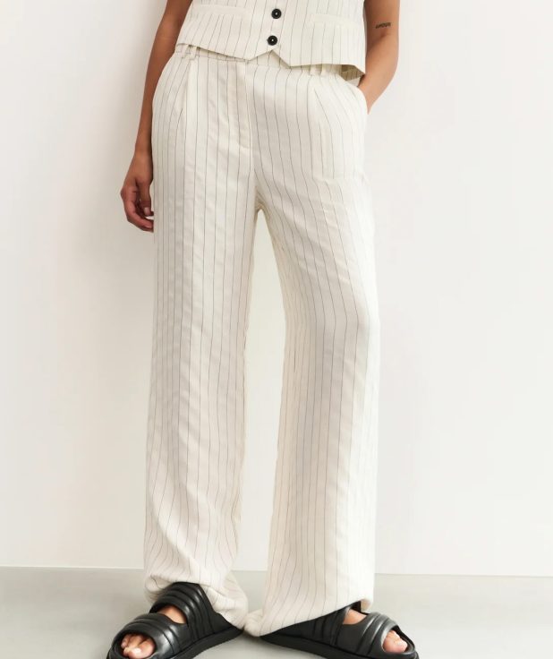 Broek Linnen Pinstripe Sand Yaya ecru
