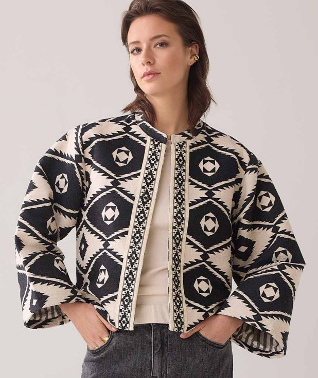 Jacket Jacquard Geo Summum blazer zwart wit