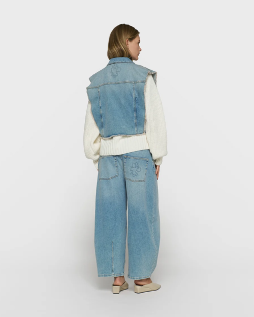 tapered denim broek met wijde pijpen