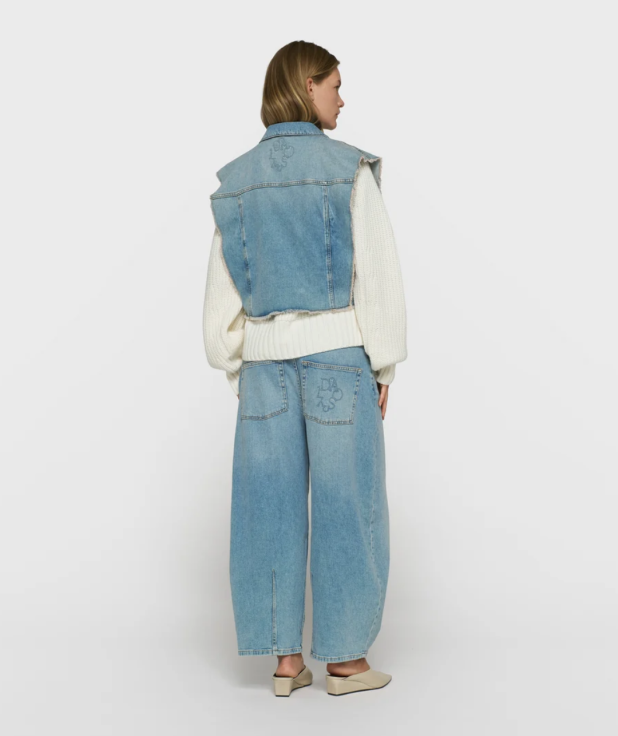 tapered denim broek met wijde pijpen