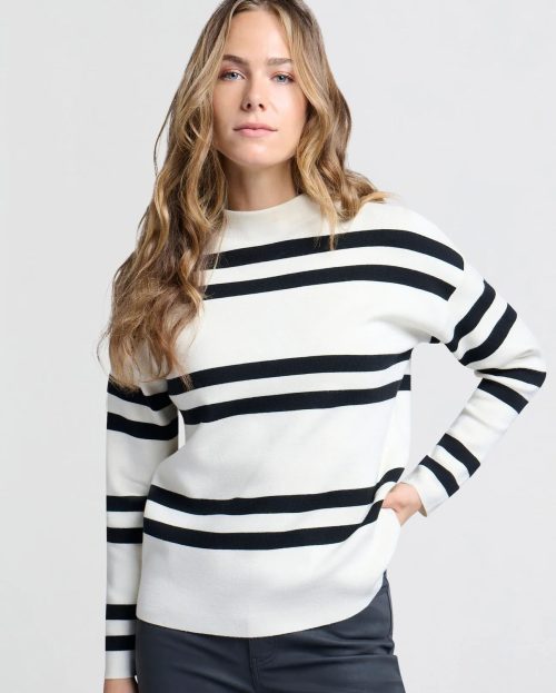 Sweater Stripe White Yaya chalk white dessin