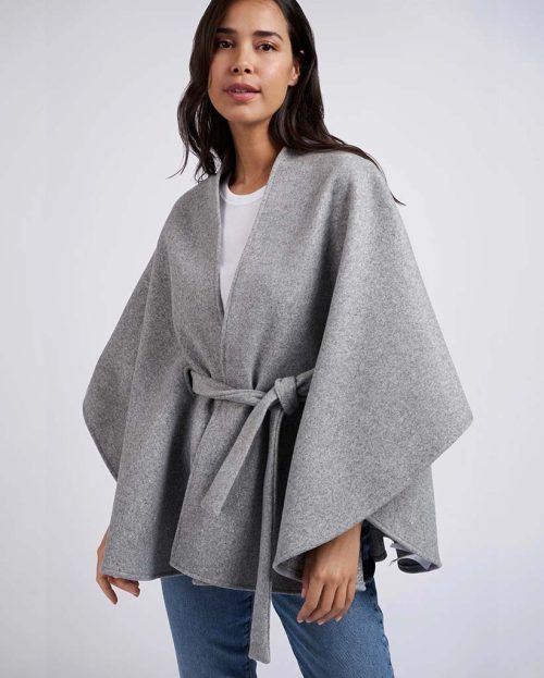 Poncho Grey Yaya met strap ceintuur